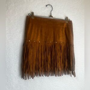 Girls Fornia Fringe Embellished Skirt sz L Stine Beige Western Cowgirl‎ Festival